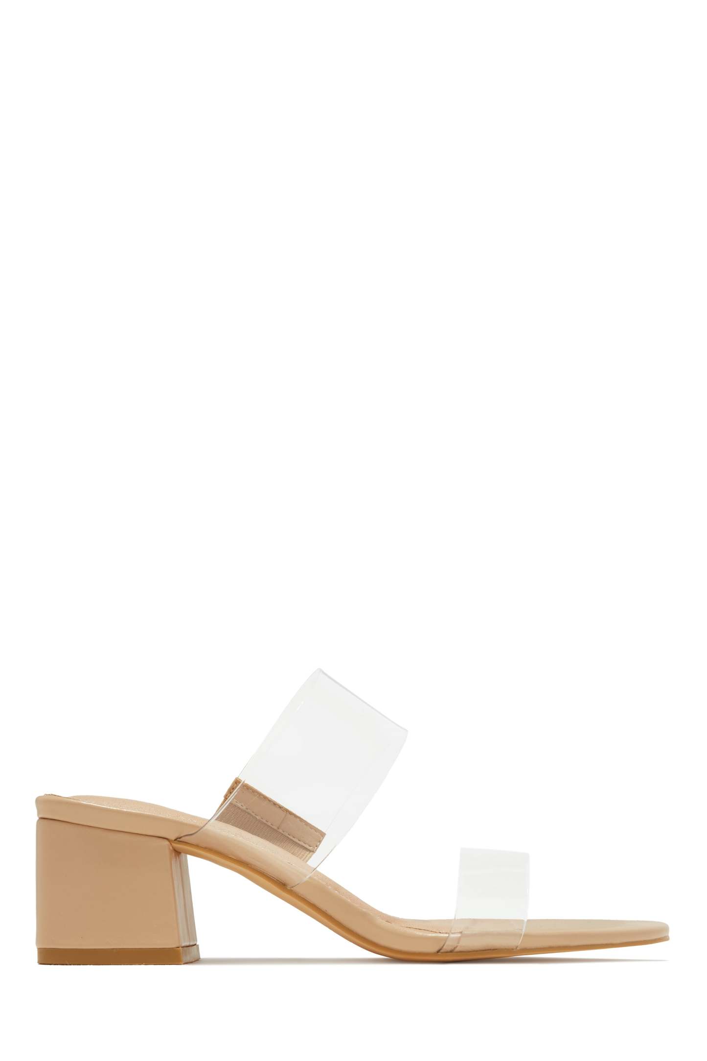 Yara Clear Strap Block Mid Heel Mules - Nude-Laseno.All Rights Reserved.