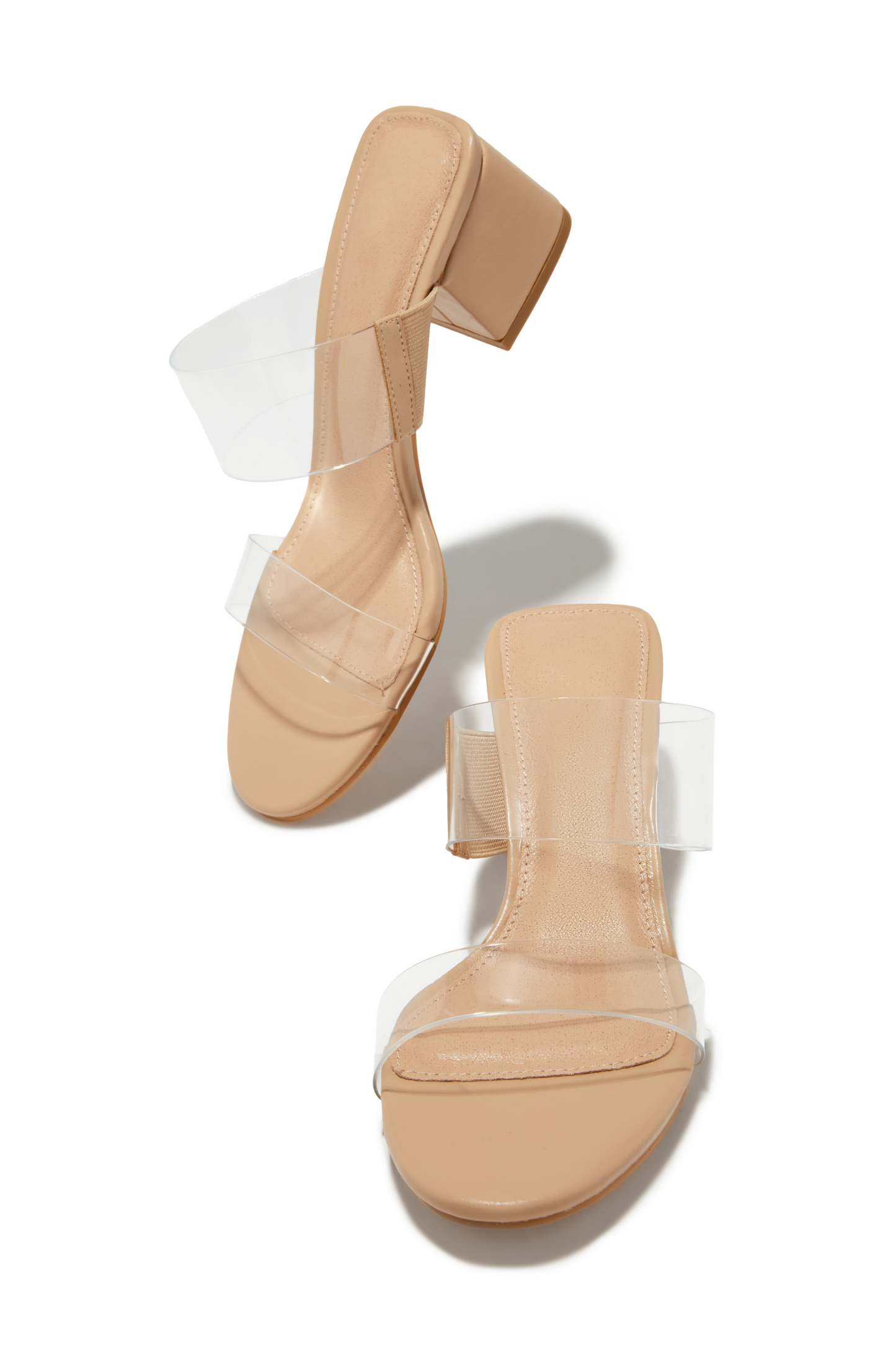 Yara Clear Strap Block Mid Heel Mules - Nude-Laseno.All Rights Reserved.