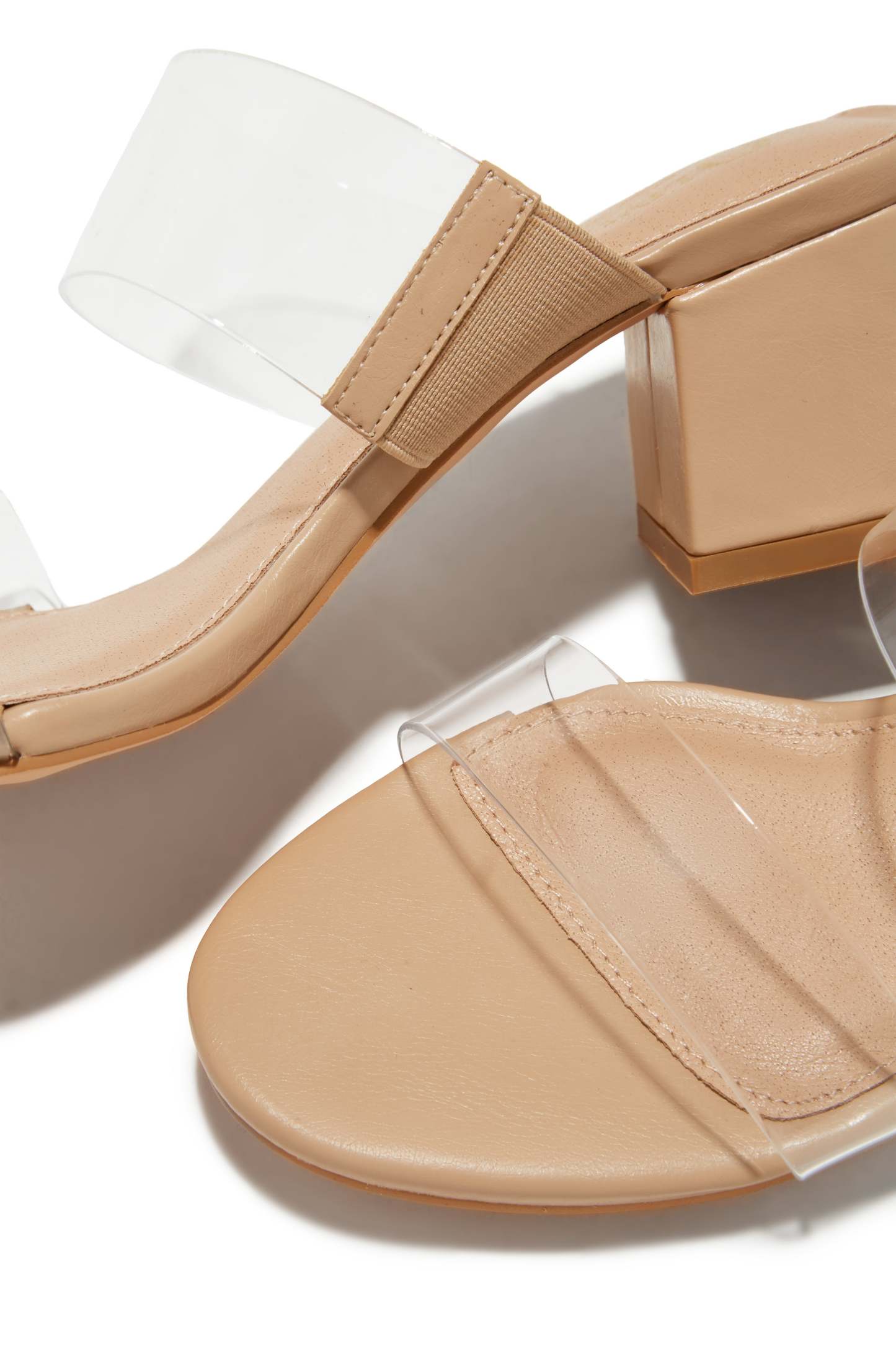 Yara Clear Strap Block Mid Heel Mules - Nude-Laseno.All Rights Reserved.