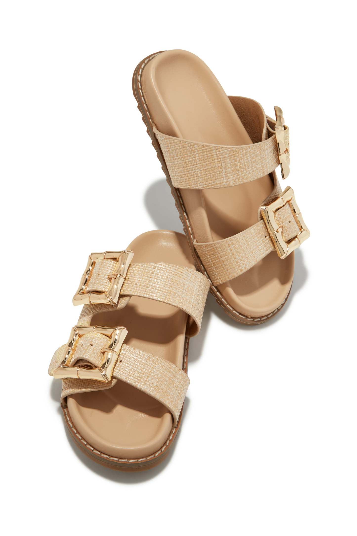 Neylana Chunky Slip On Sandals - Natural-Laseno.All Rights Reserved.