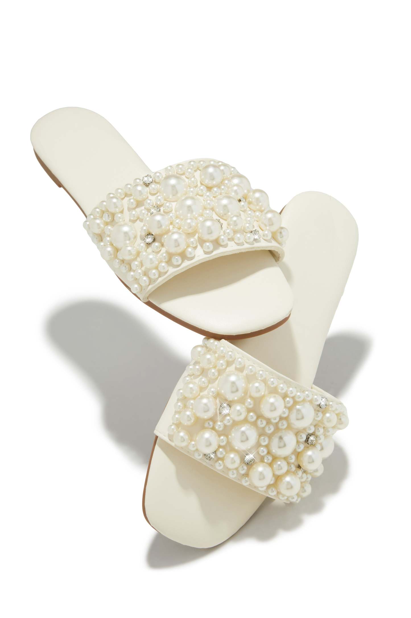 Lexia Slip On Faux Pearl Sandals - Ivory-Laseno.All Rights Reserved.