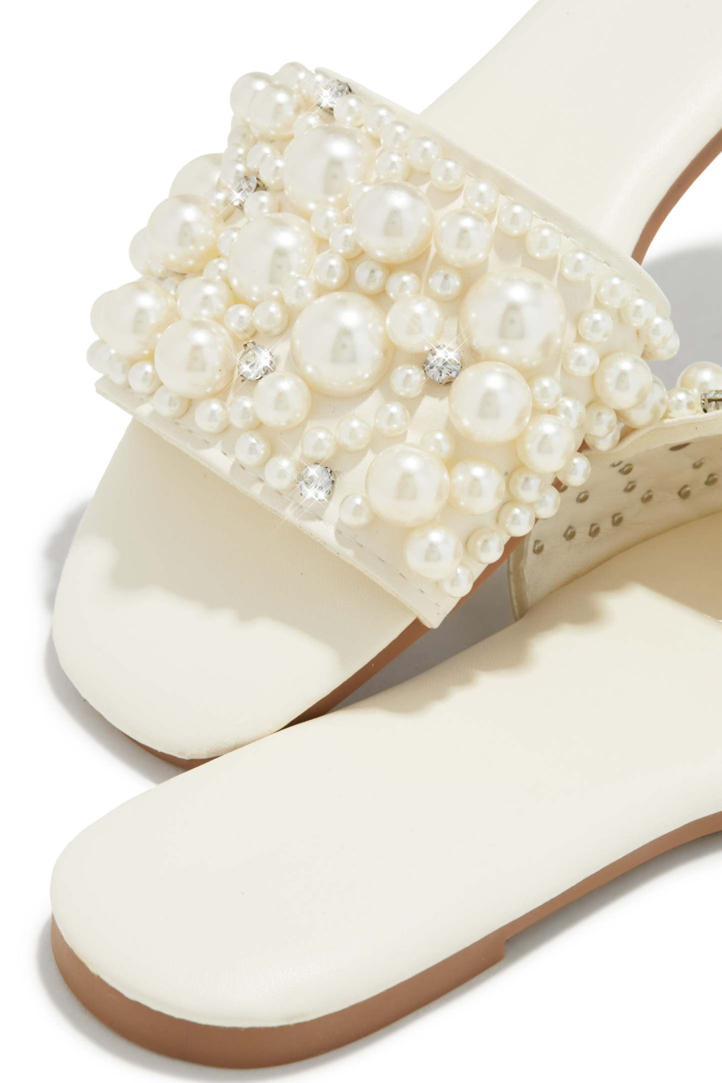 Lexia Slip On Faux Pearl Sandals - Ivory-Laseno.All Rights Reserved.