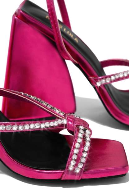 Valerya Embellished Triangle Block Heels - Pink-Laseno.All Rights Reserved.
