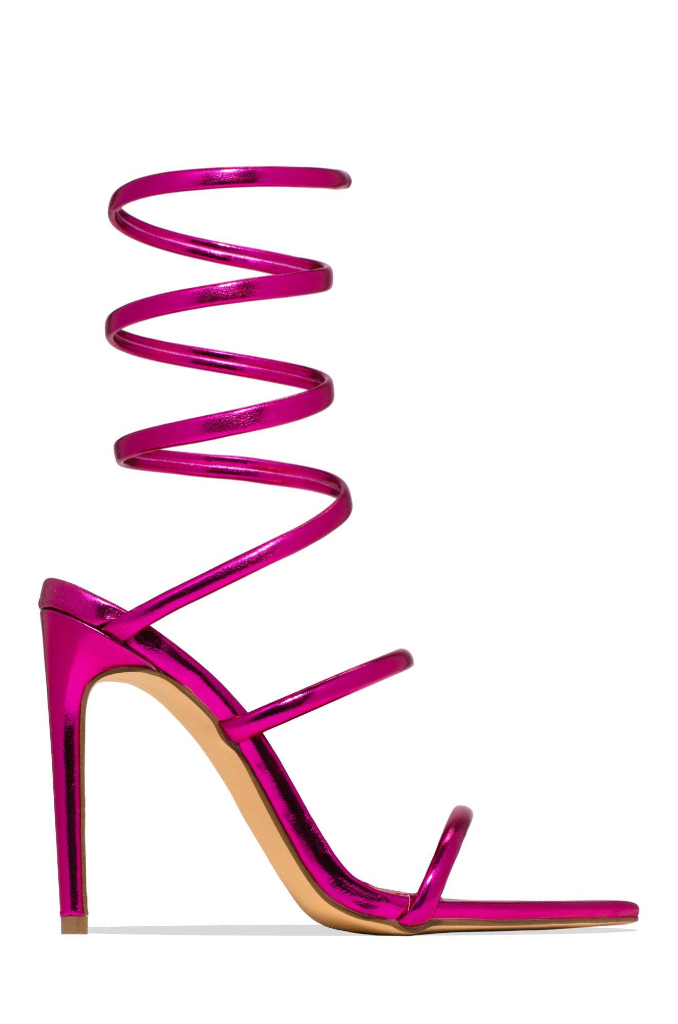 Nathalie Around The Ankle Coil High Heels - White-Laseno.All Rights Reserved.