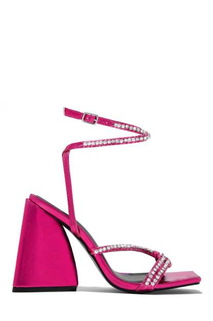 Valerya Embellished Triangle Block Heels - Pink-Laseno.All Rights Reserved.