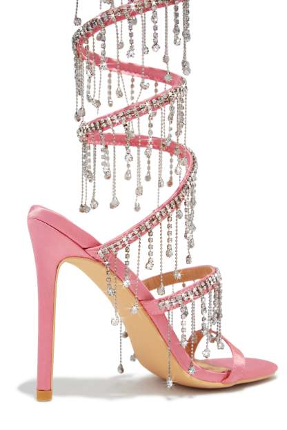Mariah Embellished Around The Ankle Coil Heels - Pink-Laseno.All Rights Reserved.