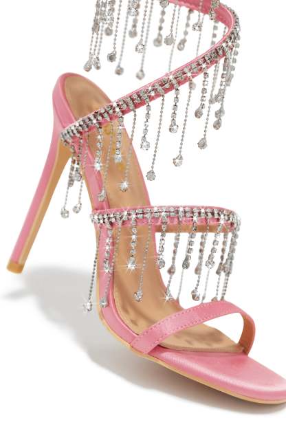 Mariah Embellished Around The Ankle Coil Heels - Pink-Laseno.All Rights Reserved.