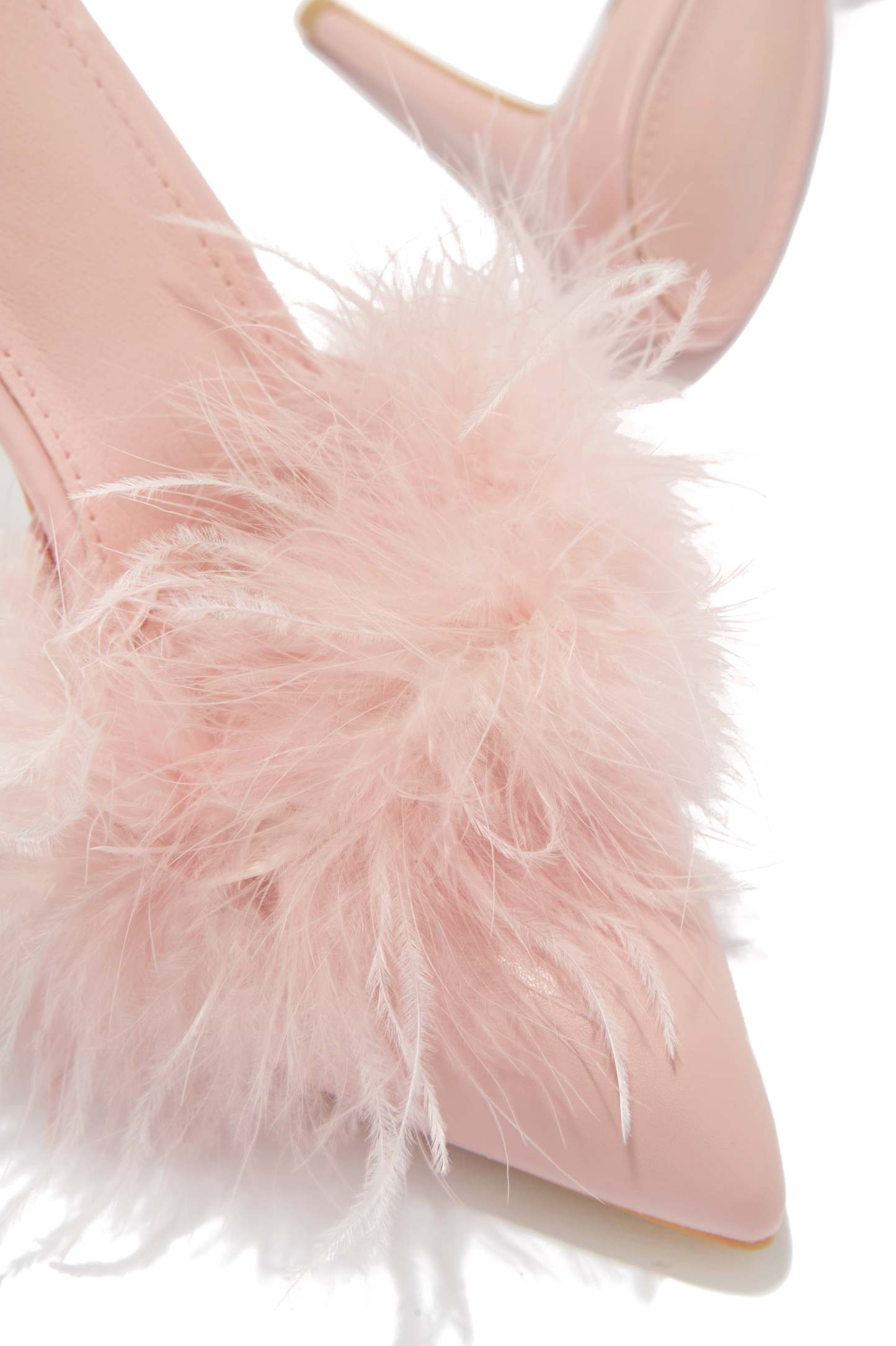 Lorelai Faux Feather Mule Heels - Pink-Laseno.All Rights Reserved.