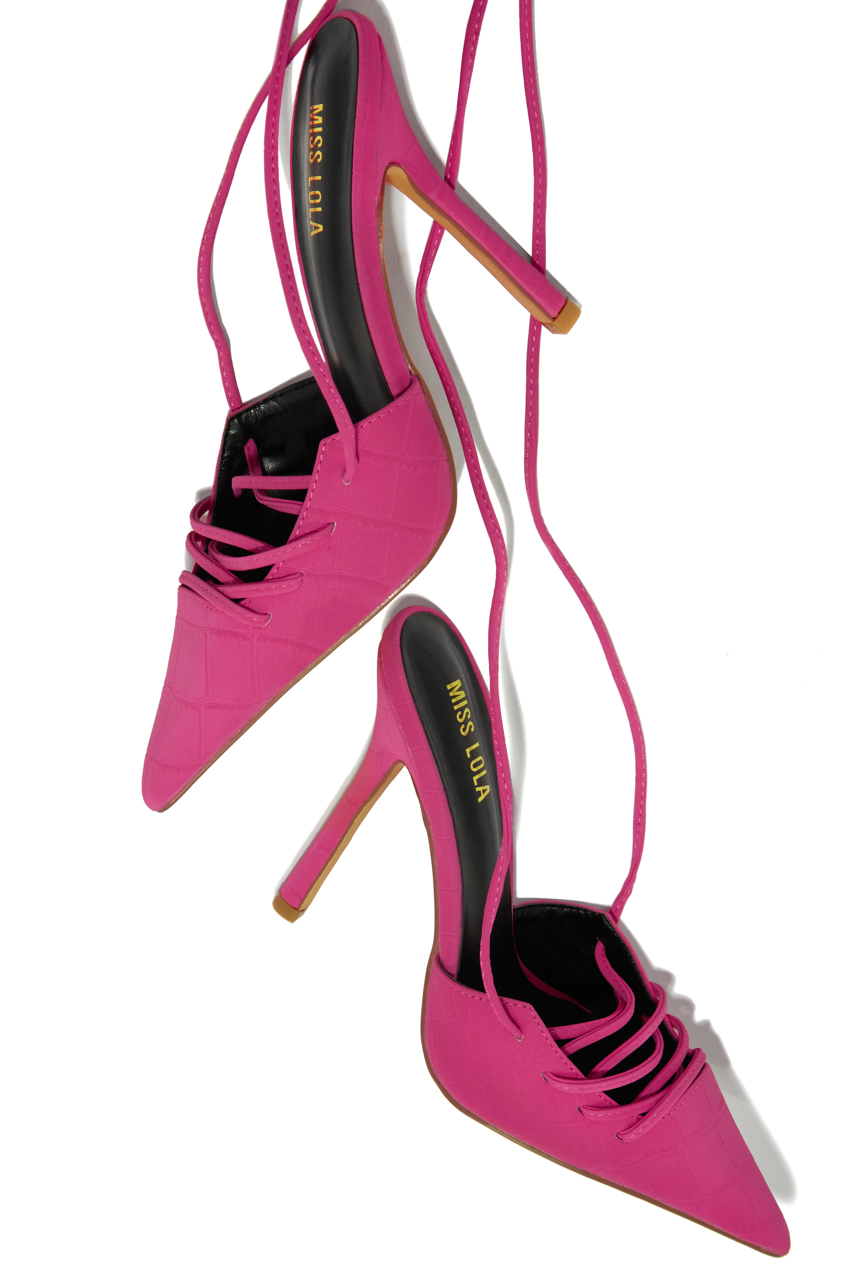 Simone Lace Up High Heel Pumps - Pink-Laseno.All Rights Reserved.