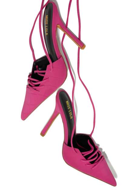 Simone Lace Up High Heel Pumps - Pink-Laseno.All Rights Reserved.