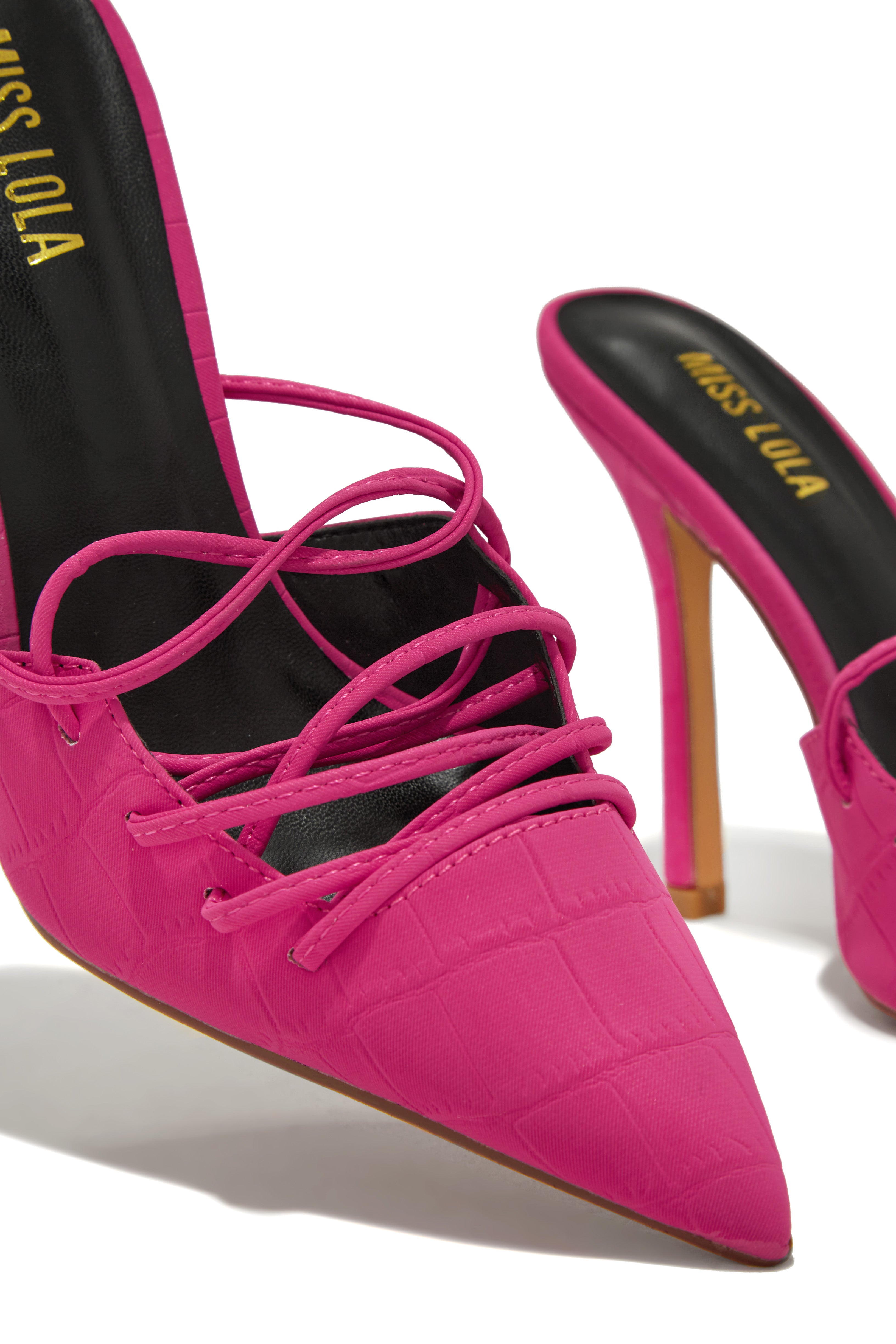 Simone Lace Up High Heel Pumps - Pink-Laseno.All Rights Reserved.
