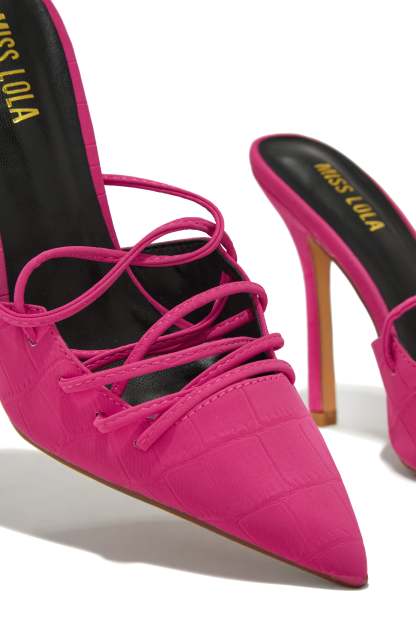 Simone Lace Up High Heel Pumps - Pink-Laseno.All Rights Reserved.