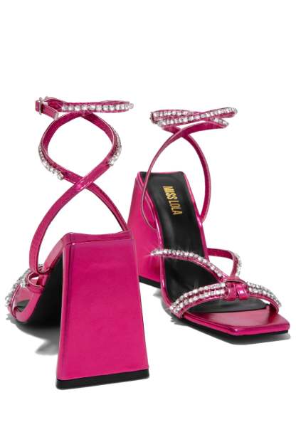 Valerya Embellished Triangle Block Heels - Pink-Laseno.All Rights Reserved.