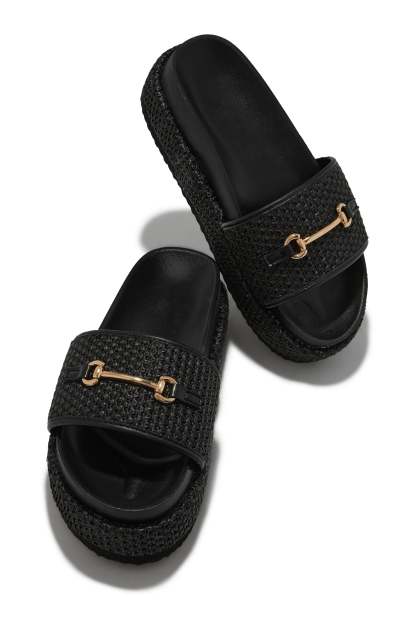 Polina Platform Slip On Sandals - Black-Laseno.All Rights Reserved.