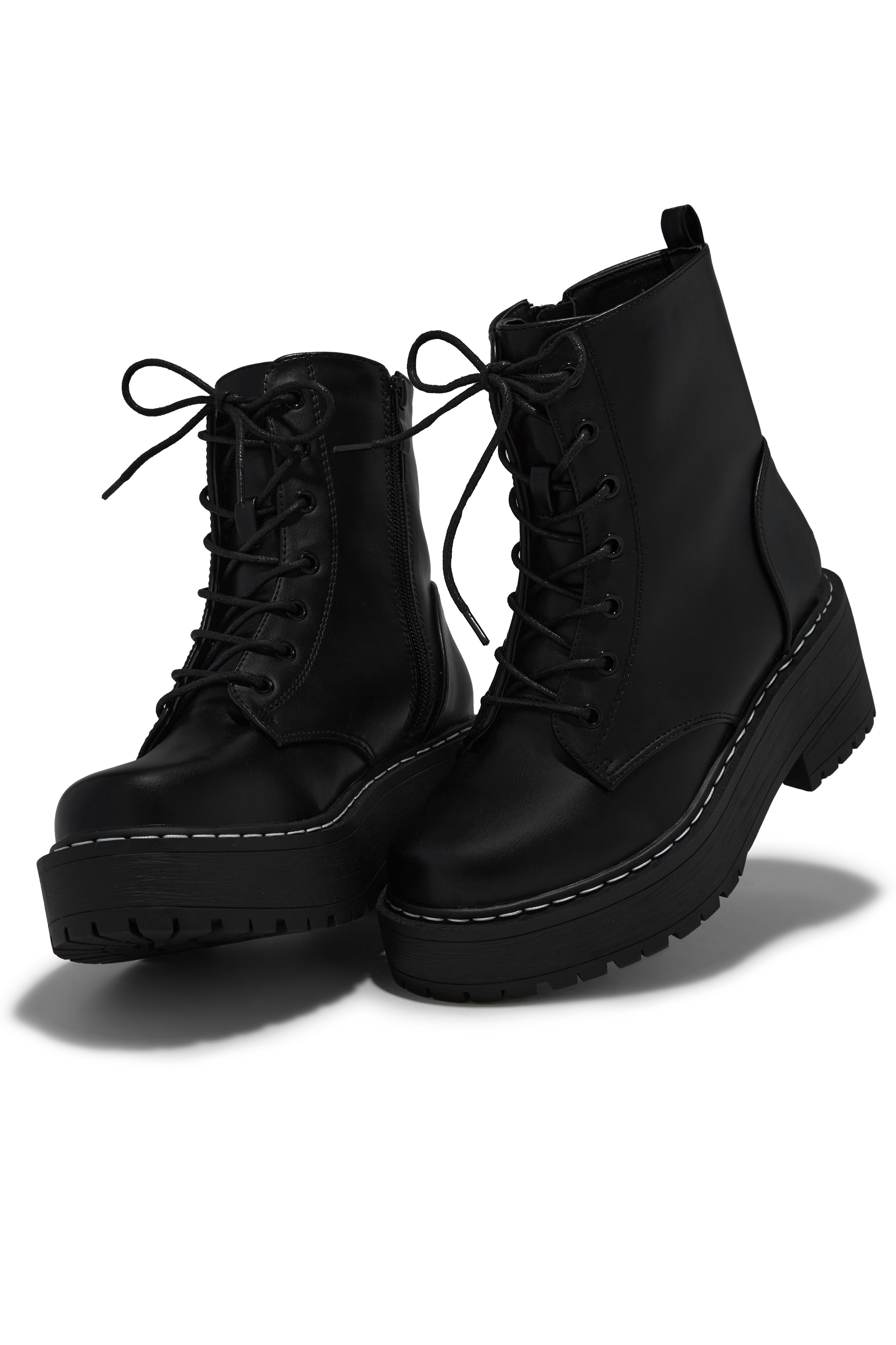 Remi Lace Up Combat Boots - Black-Laseno.All Rights Reserved.