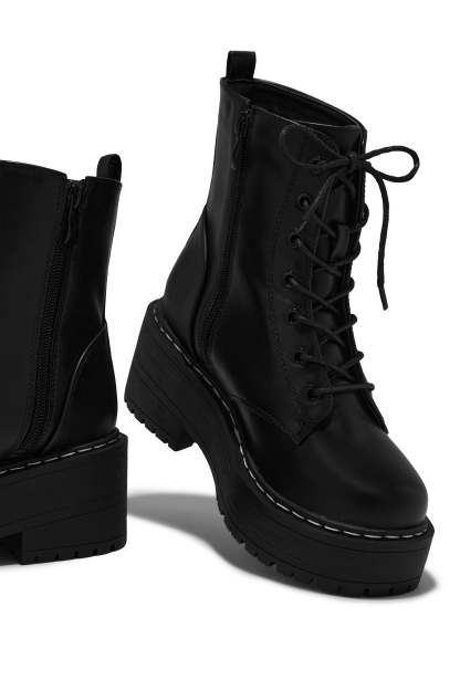 Remi Lace Up Combat Boots - Black-Laseno.All Rights Reserved.