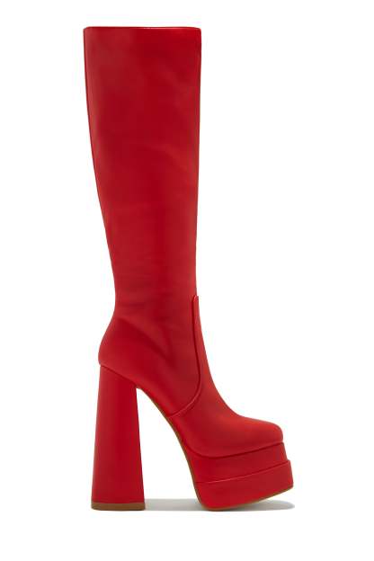 Xena Platform Block Heel Boots - Red-Laseno.All Rights Reserved.
