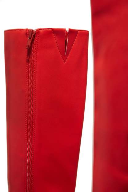 Xena Platform Block Heel Boots - Red-Laseno.All Rights Reserved.