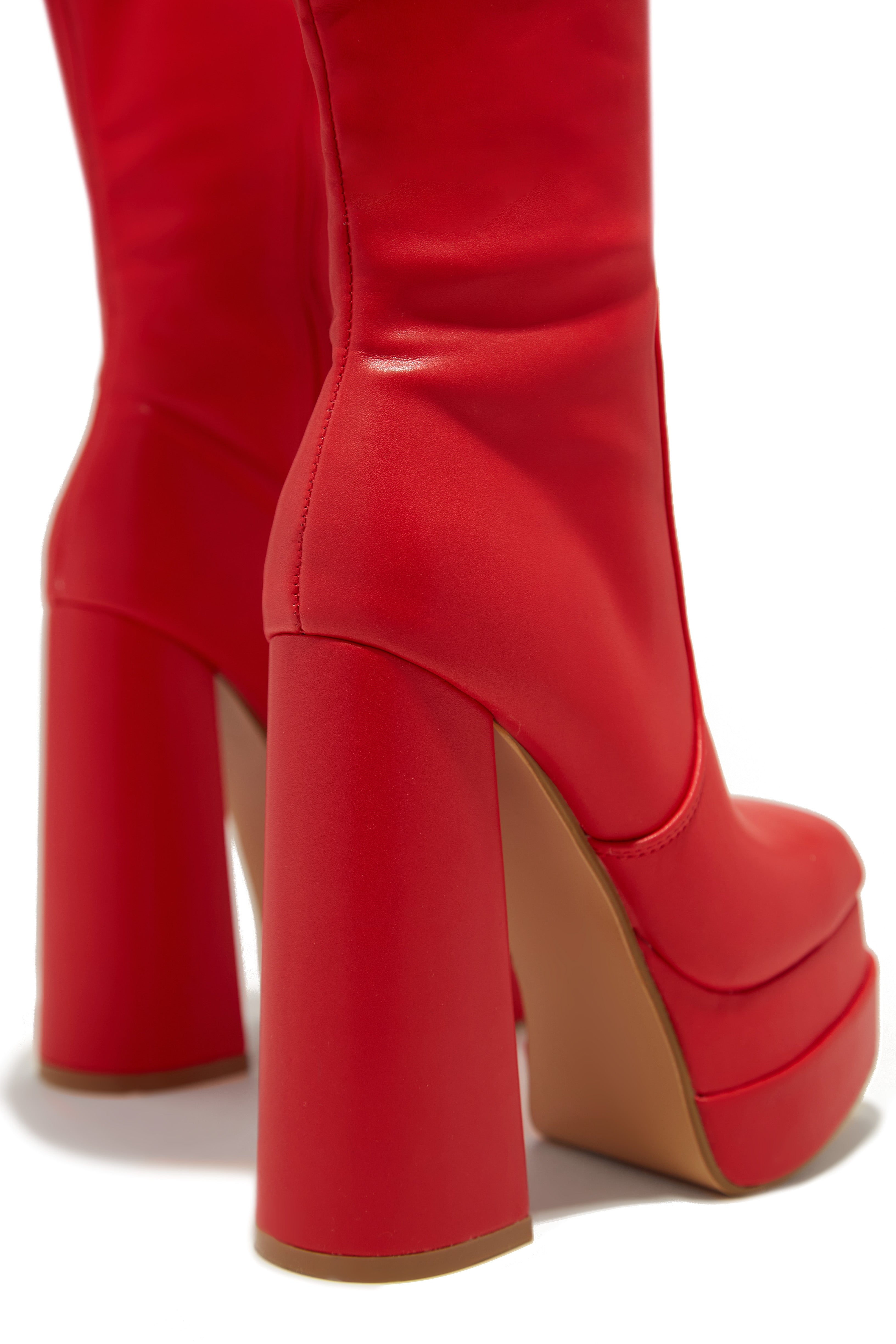 Xena Platform Block Heel Boots - Red-Laseno.All Rights Reserved.