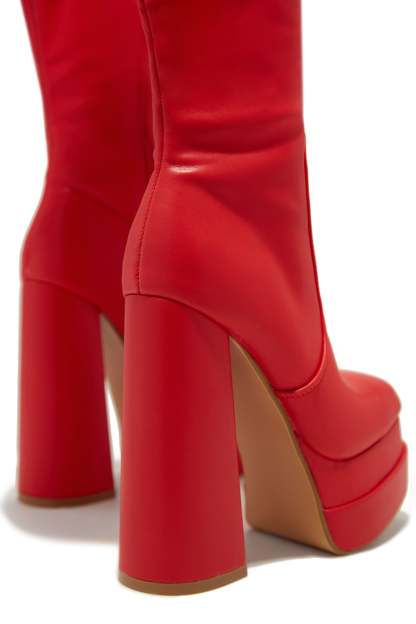 Xena Platform Block Heel Boots - Red-Laseno.All Rights Reserved.