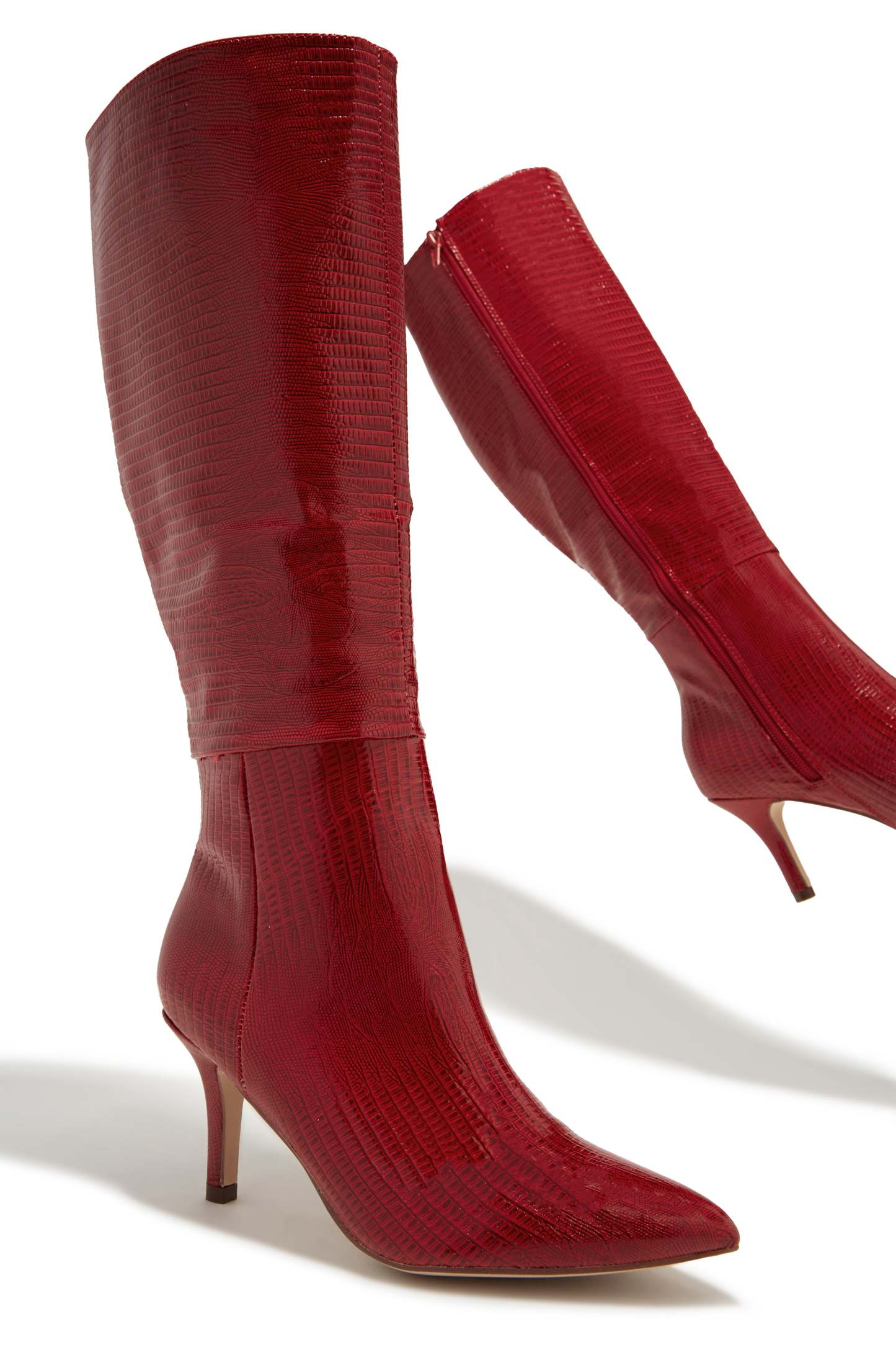 Sarai Knee High Heel Boots - Cherry-Laseno.All Rights Reserved.