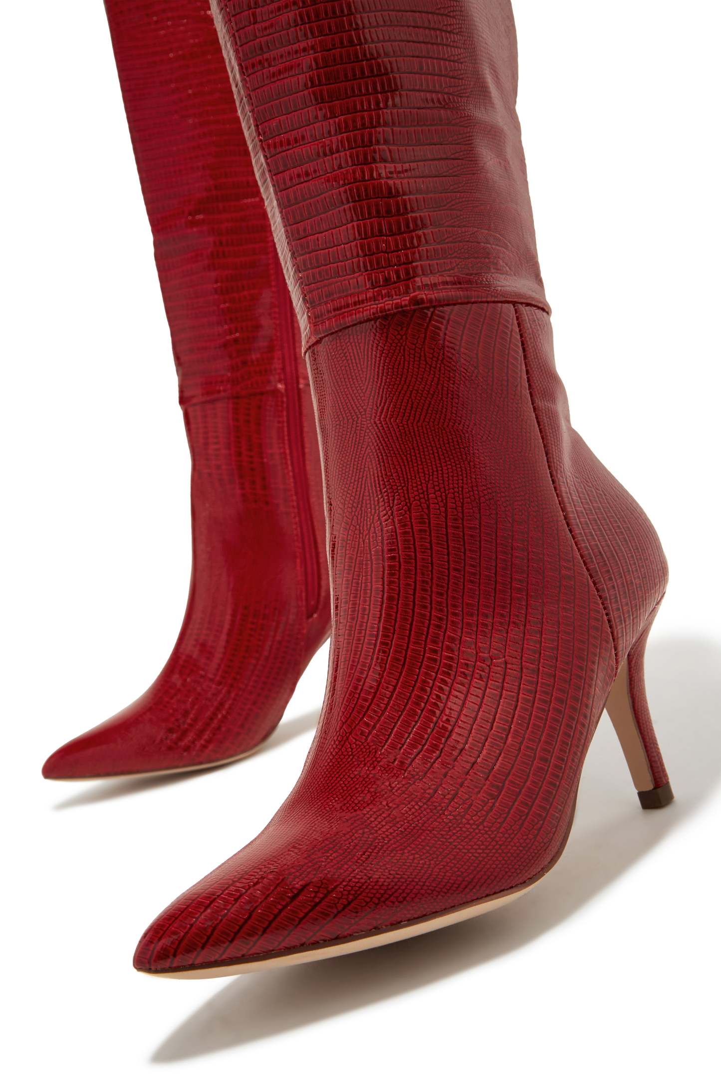Sarai Knee High Heel Boots - Cherry-Laseno.All Rights Reserved.