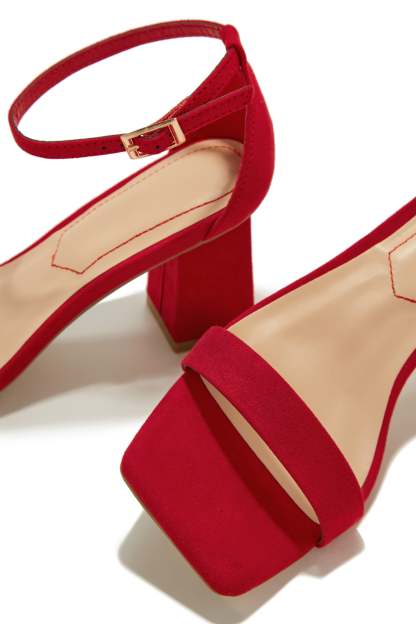 Tamia Block Mid Heels - Red-Laseno.All Rights Reserved.