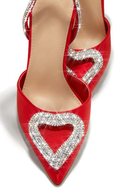 Love Language Embellished Heart Heel Pumps - Red-Laseno.All Rights Reserved.