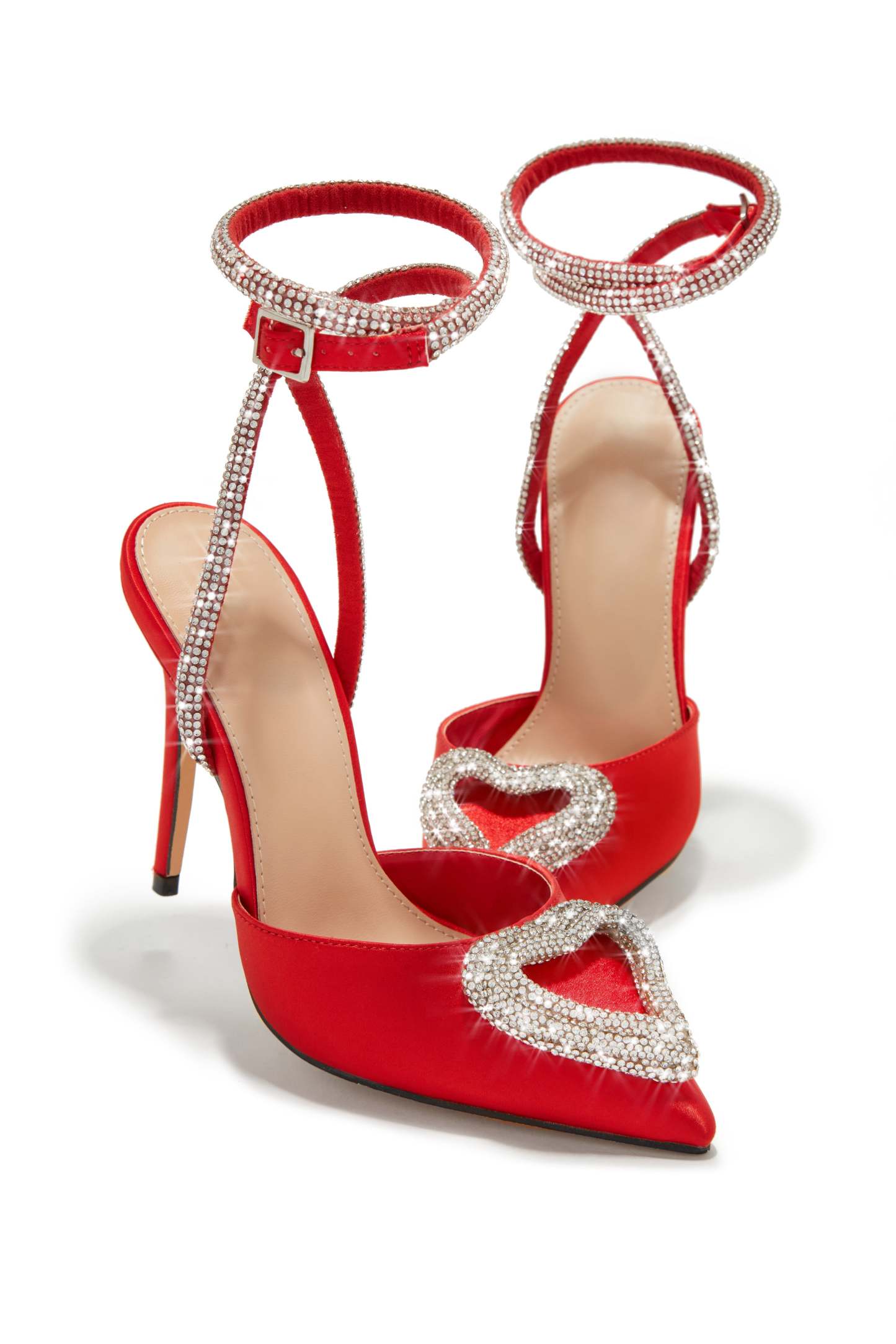 Love Language Embellished Heart Heel Pumps - Red-Laseno.All Rights Reserved.