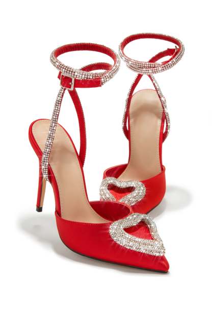 Love Language Embellished Heart Heel Pumps - Red-Laseno.All Rights Reserved.