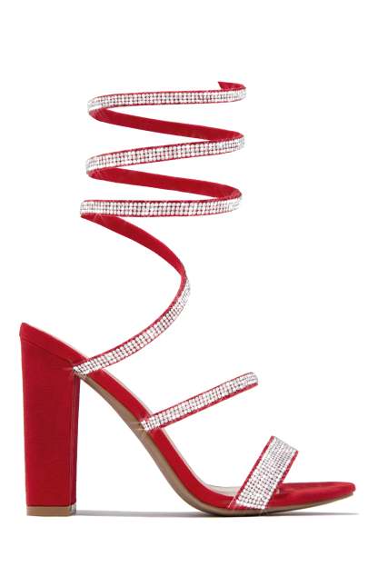 So In Love Embellished Block High Heels - Nude-Laseno.All Rights Reserved.