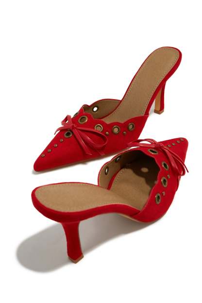 Jasmyn Mid Heel Mule Pumps - Red-Laseno.All Rights Reserved.