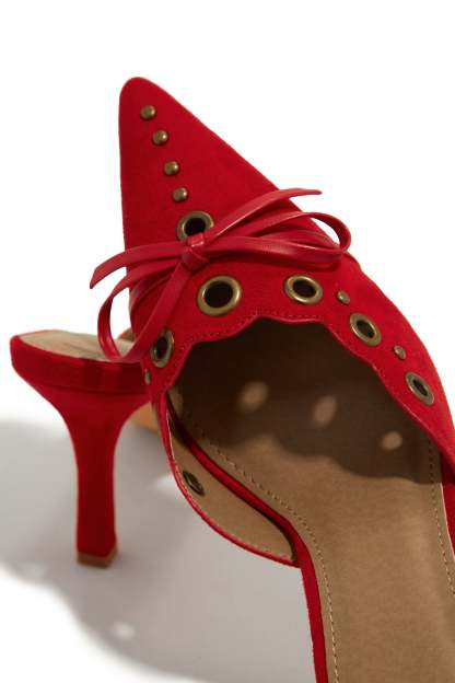 Jasmyn Mid Heel Mule Pumps - Red-Laseno.All Rights Reserved.