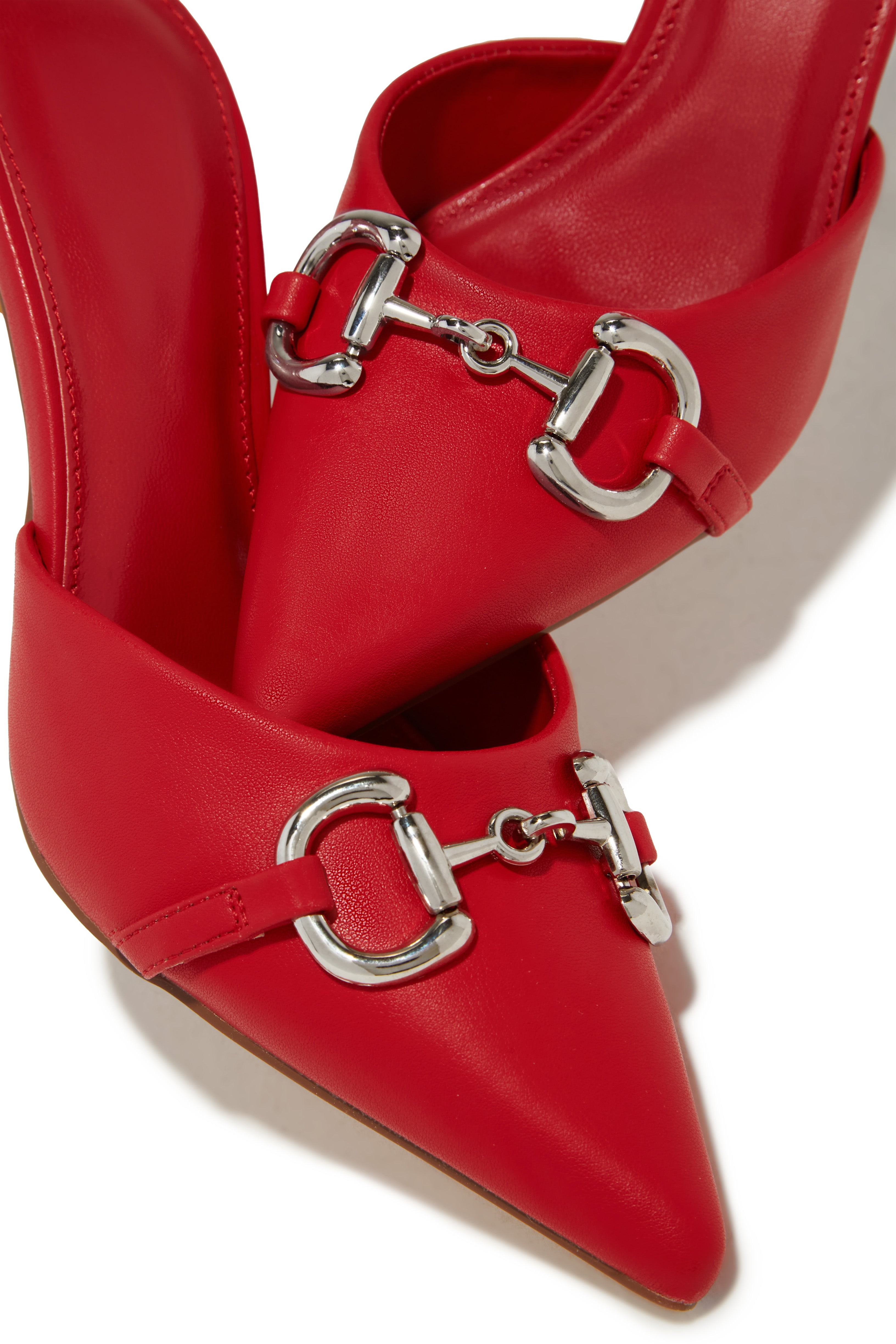 Kaia Pointed Toe Mule Heels - Red-Laseno.All Rights Reserved.