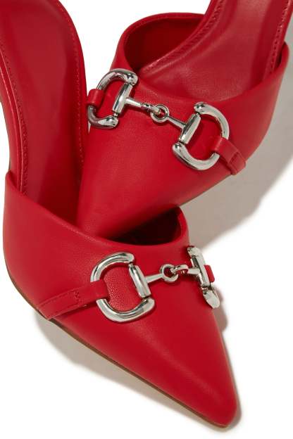 Kaia Pointed Toe Mule Heels - Red-Laseno.All Rights Reserved.