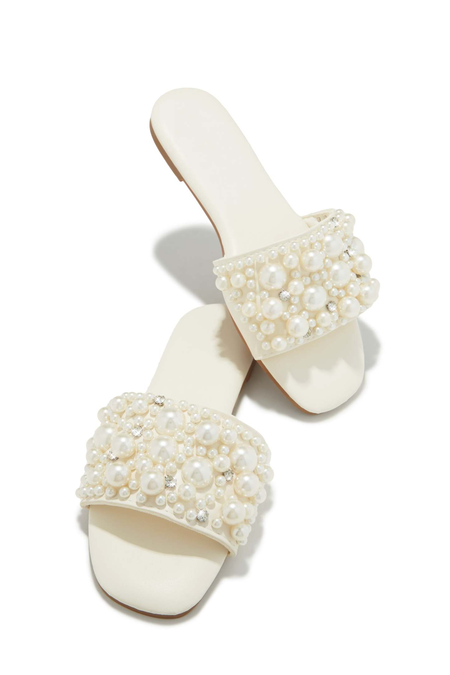 Lexia Slip On Faux Pearl Sandals - Ivory-Laseno.All Rights Reserved.