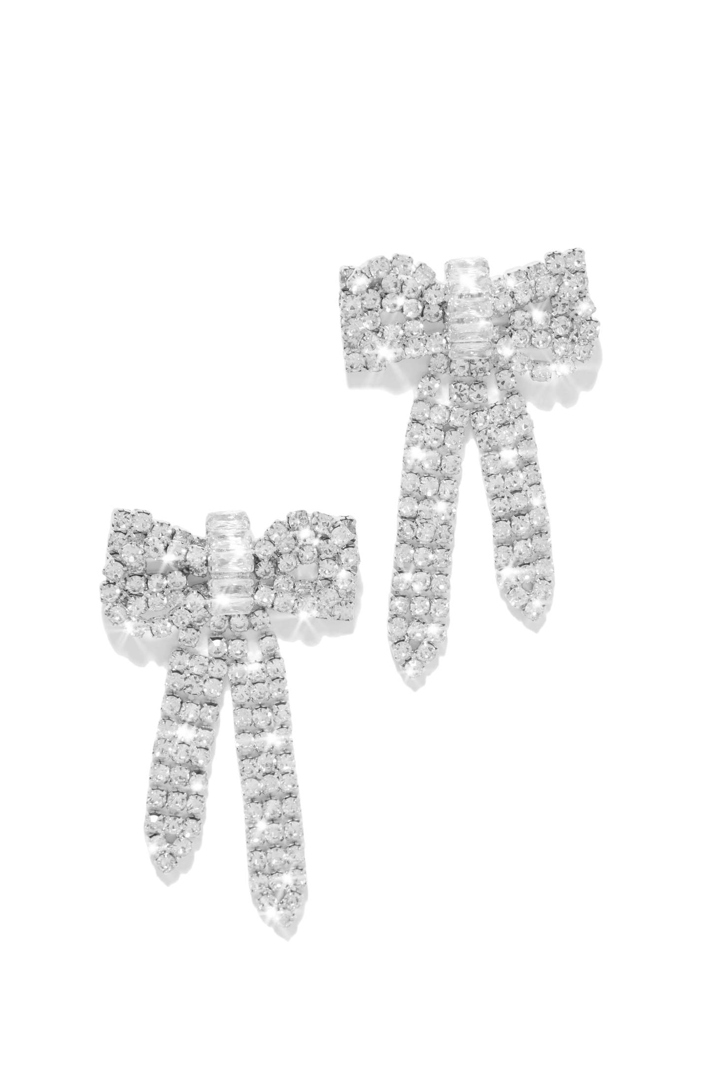 Picture Perfect Embellished Bow Tie Earring - Silver-Laseno.All Rights Reserved.