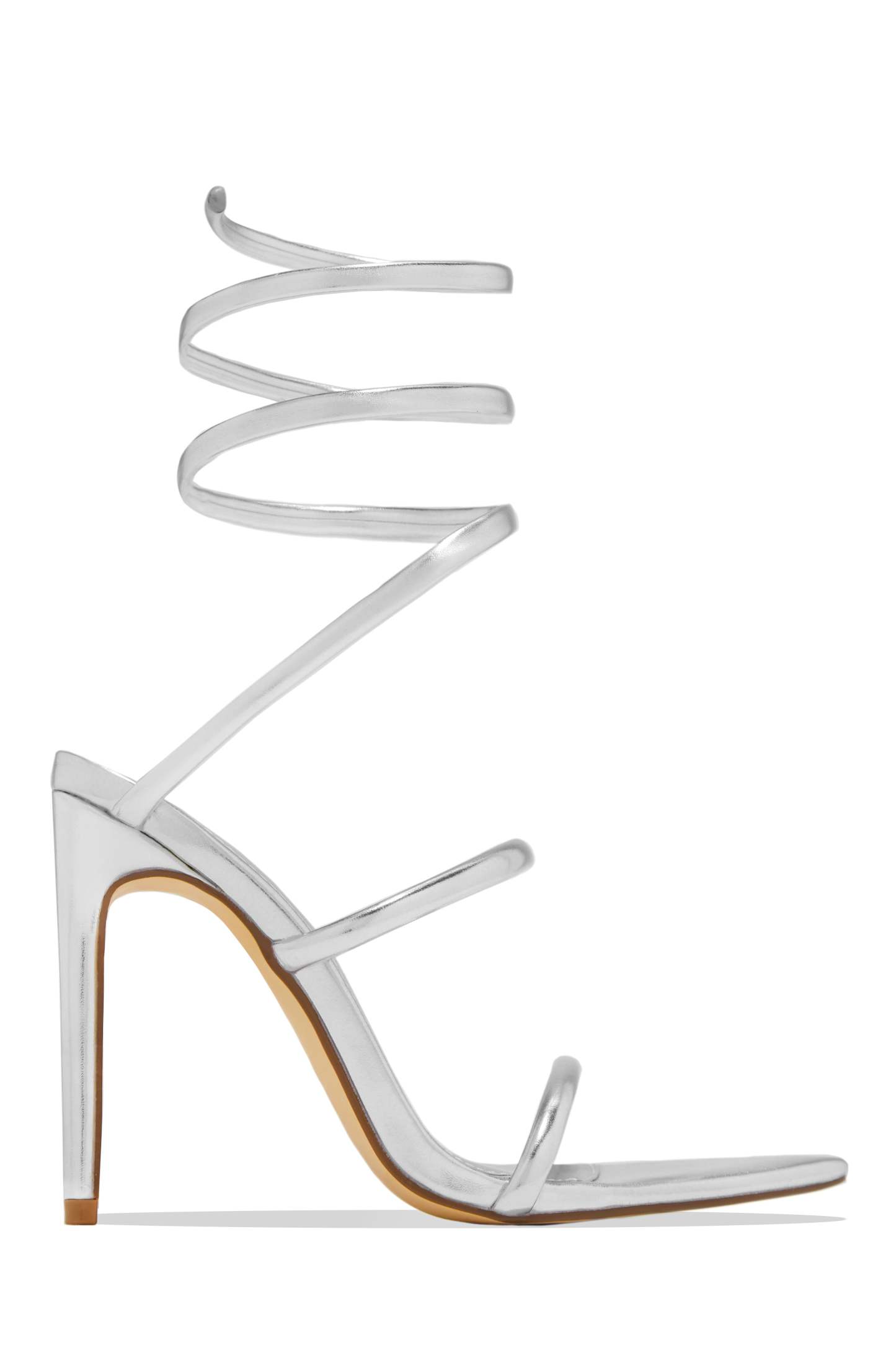 Nathalie Around The Ankle Coil High Heels - White-Laseno.All Rights Reserved.