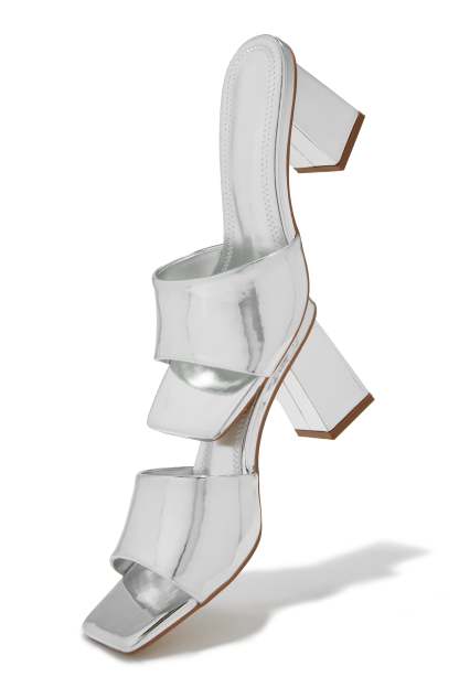 Valentine Block Heel Mules - Silver-Laseno.All Rights Reserved.