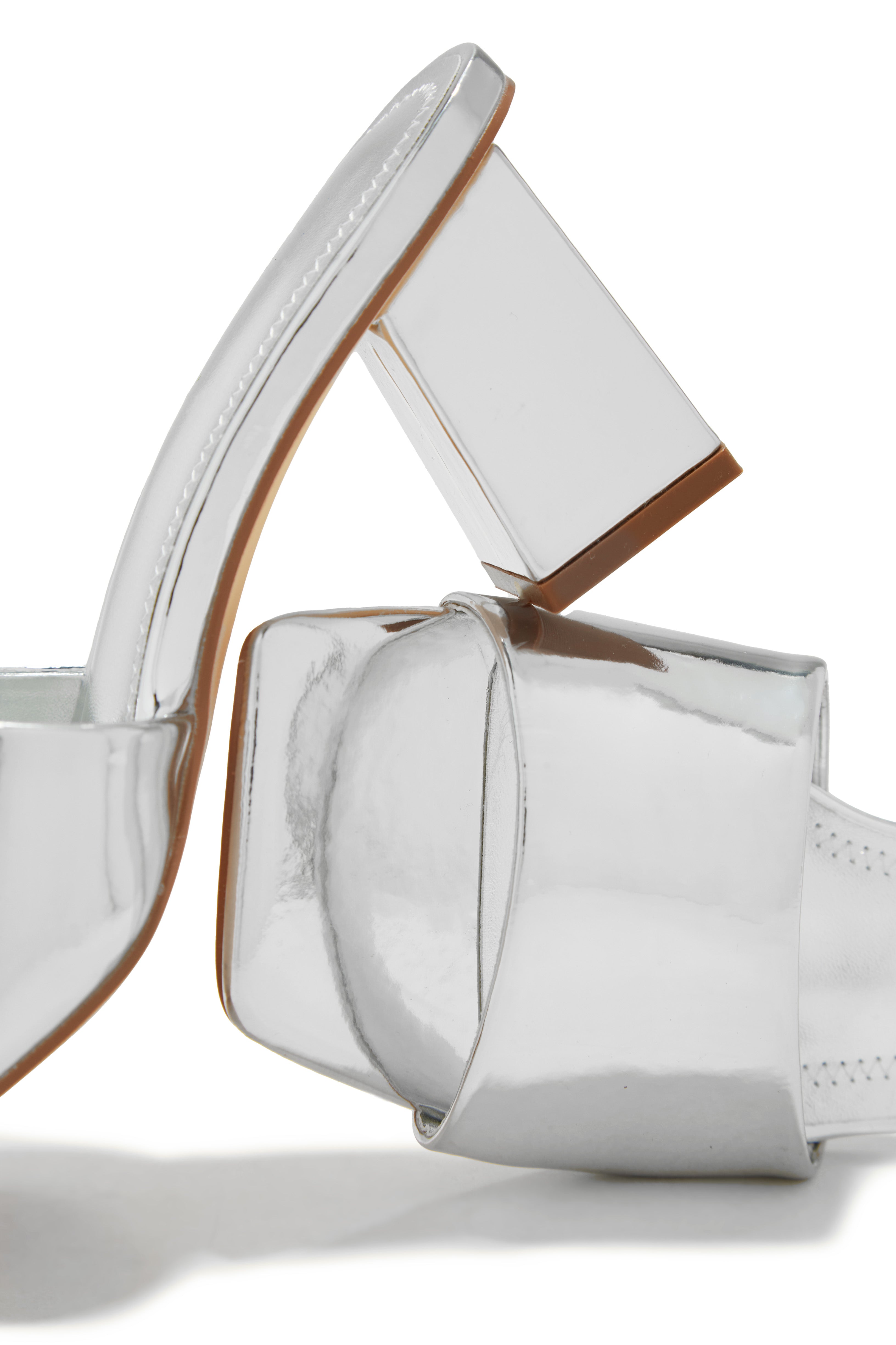 Valentine Block Heel Mules - Silver-Laseno.All Rights Reserved.