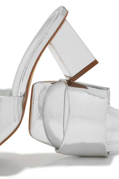 Valentine Block Heel Mules - Silver-Laseno.All Rights Reserved.
