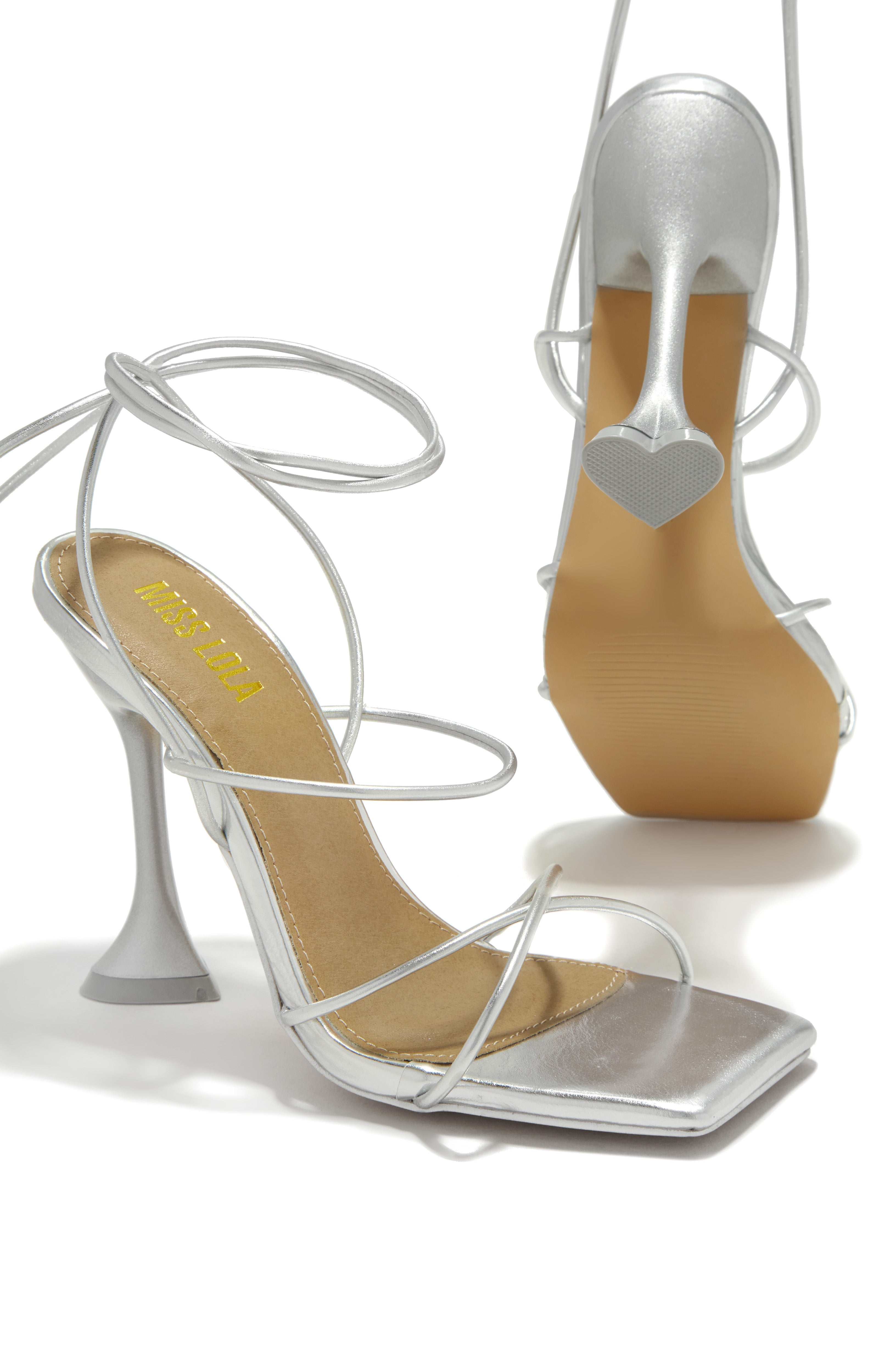 Loving Heart Lace Up High Heels - Silver-Laseno.All Rights Reserved.
