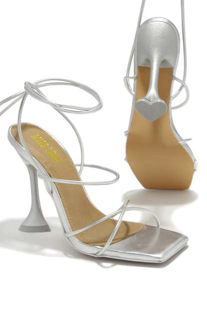 Loving Heart Lace Up High Heels - Silver-Laseno.All Rights Reserved.