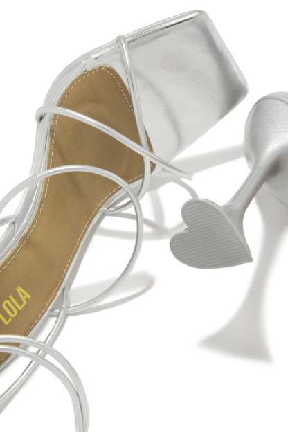 Loving Heart Lace Up High Heels - Silver-Laseno.All Rights Reserved.