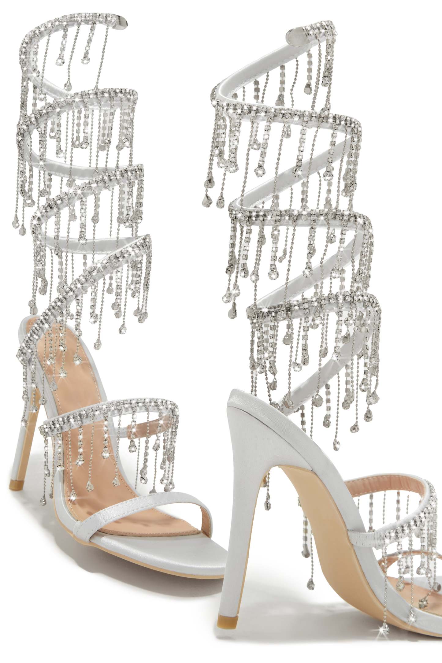 Mariah Embellished Around The Ankle Coil Heels - Silver-Laseno.All Rights Reserved.