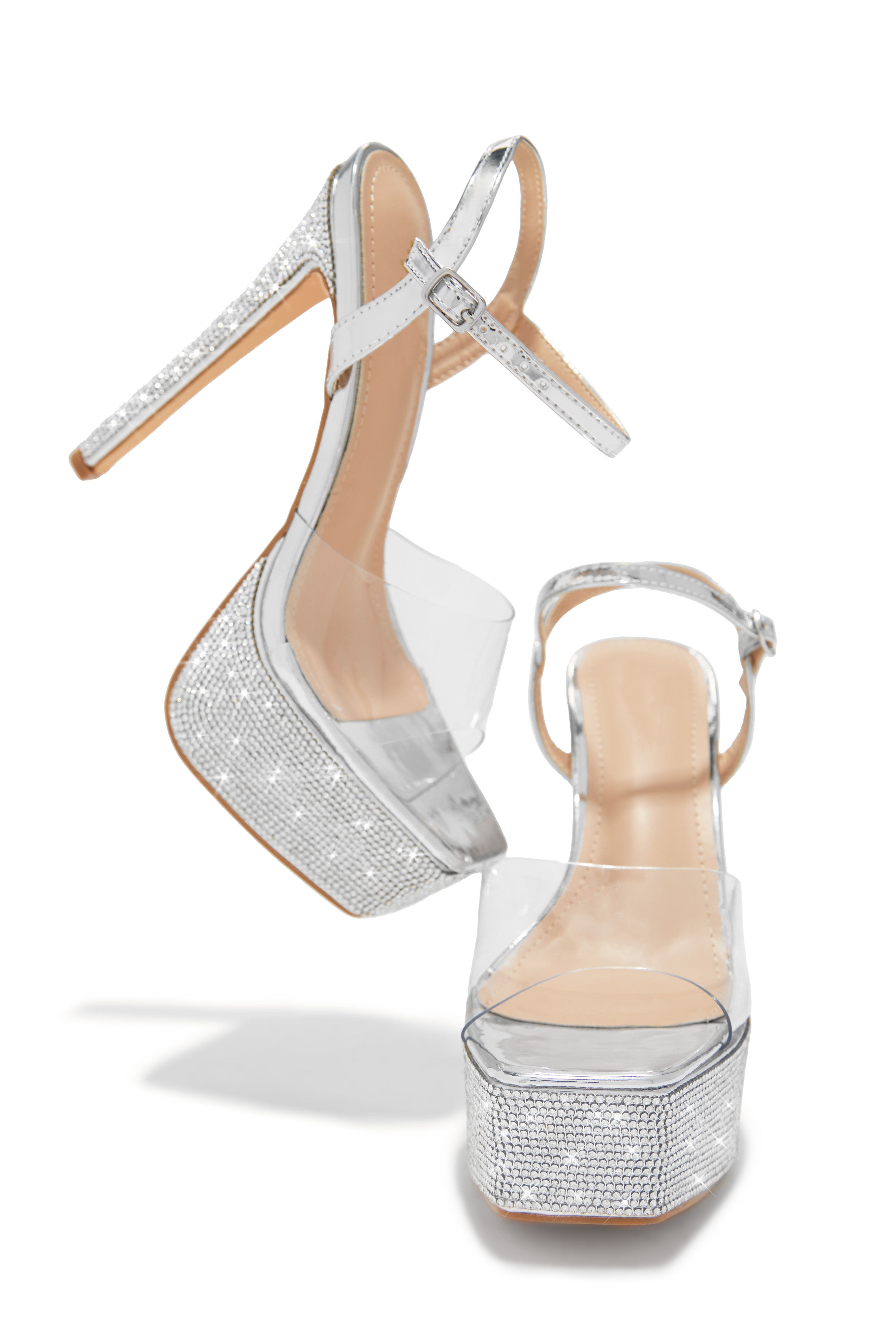 Party Ready Embellished Platform Heels - Silver-Laseno.All Rights Reserved.