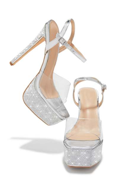 Party Ready Embellished Platform Heels - Silver-Laseno.All Rights Reserved.