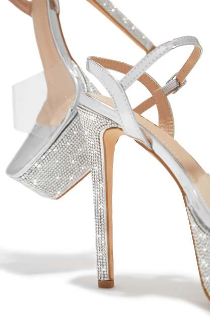 Party Ready Embellished Platform Heels - Silver-Laseno.All Rights Reserved.