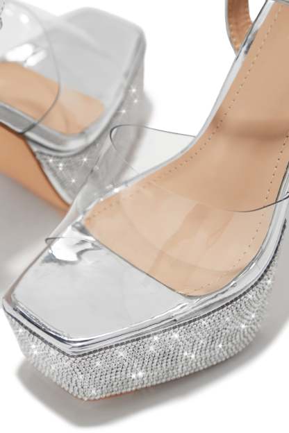 Party Ready Embellished Platform Heels - Silver-Laseno.All Rights Reserved.