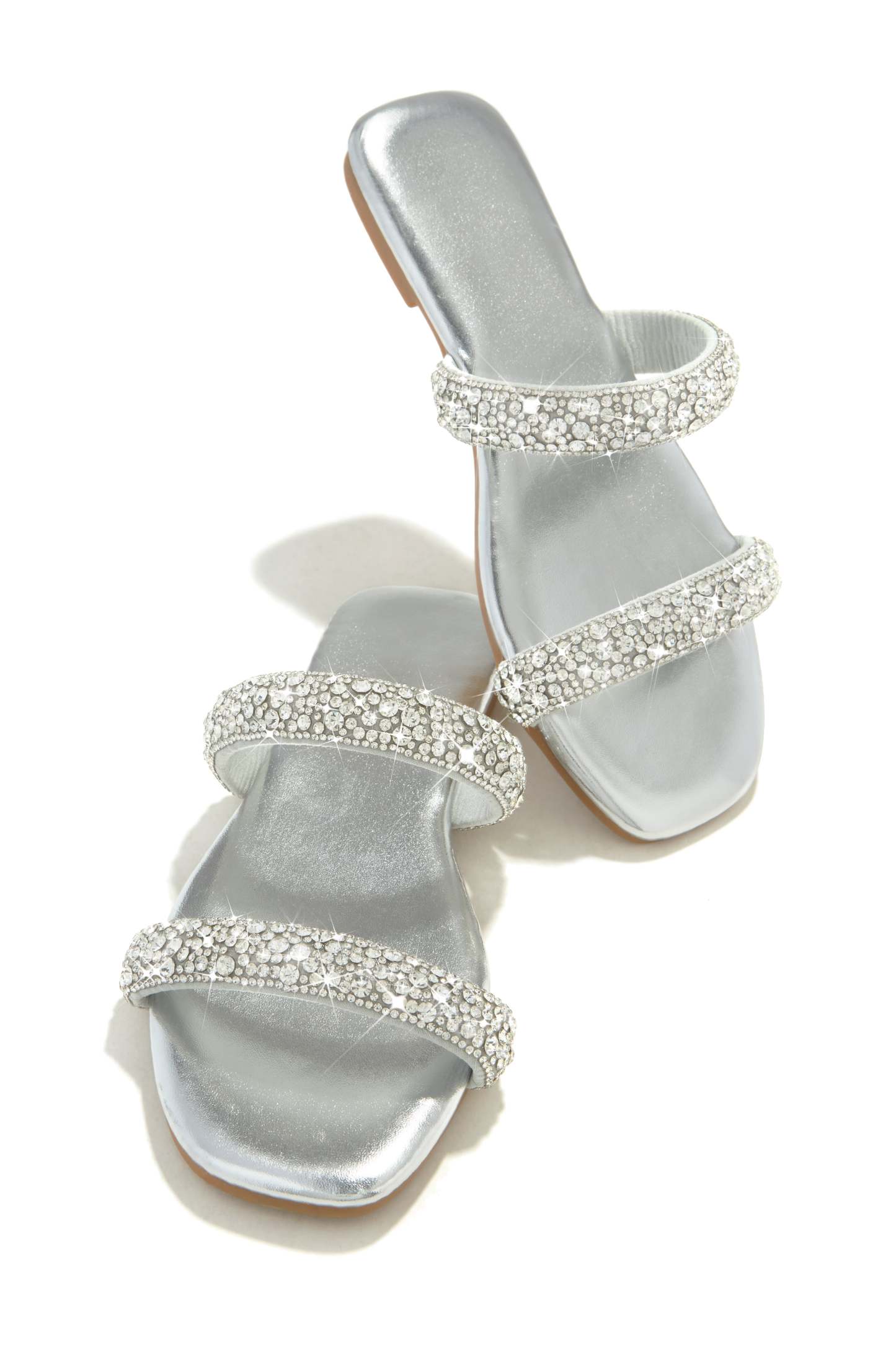 Natalia Embellished Slip On Sandals - Silver-Laseno.All Rights Reserved.
